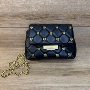 Ted Baker Ginn Quilted Leather Mini Crossbody Bag Rose Stud Black Gold Chain